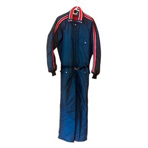 Vintage DAVCO Men’s Ski Suit Large Blue Red One-Piece Snowsuit USA Made